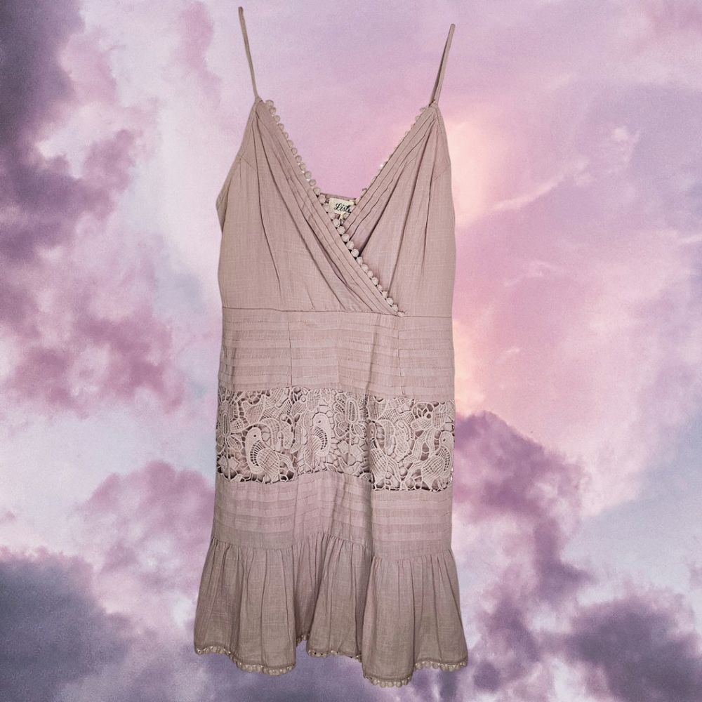 Listicle Light Lavender Mauve 4 Tier Lace Inset Mini Sun Dress- Sz-S